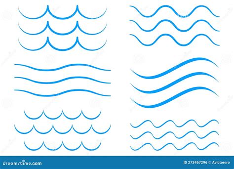 Sea Wave Icon Set Collection Of Thin Line Waves Stock Vector