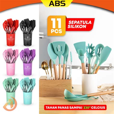 Jual ABS SUTIL SENDOK MASAK SILICONE KITCHEN UTENSILS SET 12 PCS SET