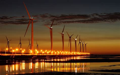 Stunning Nightscape With Wind Turbines Hd Wallpaper