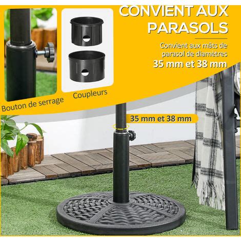 Pied de parasol rond base de lestage Ø 45 x 33H cm HDPE aspect rotin