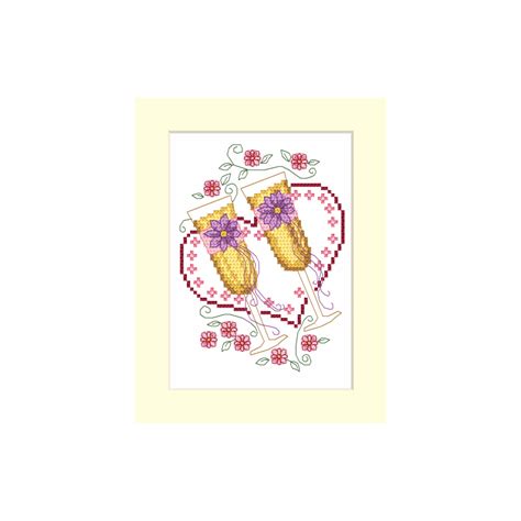 Cross Stitch Kit With Mouline And Beads Wedding Card Glasses