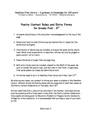 Fillable Online newfanelibrary Poetry Contest Rules and bEntry Formsb - Newfane Public Library ...