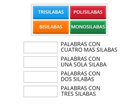 Clasificacion De Las Palabras Segun El Numero De Silabas Une Las Parejas