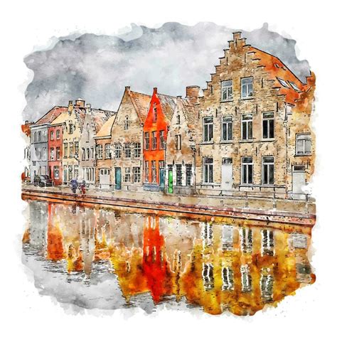 Bruges Belgium Watercolor Sketch Hand Drawn Illustration 12861690