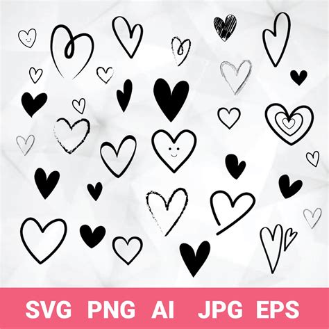 Heart Svg Bundle Hand Drawn Hearts Svg Love Svg Valentine Etsy