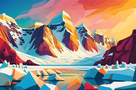 Premium Ai Image A Colorful Illustration Of Mountains And Icebergs