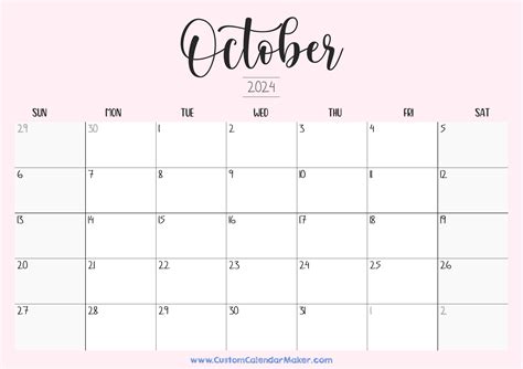 Blank Calendar October 2024 Printable Monthly Gabie Jocelyn