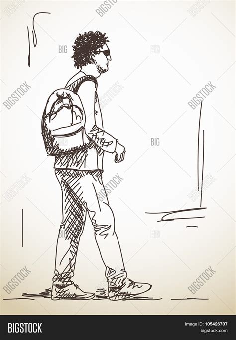 Sketch Walking Man Vector Photo Free Trial Bigstock