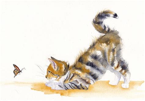 Butterfly Kitten Kitten Drawing Watercolor Art Paintings Watercolor Cat