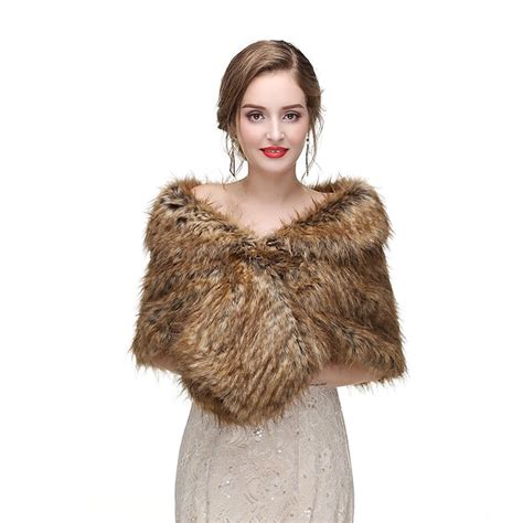 Ivory Faux Fur Shawls Womens Wrap Shrug Elegant Keep Warm Winter