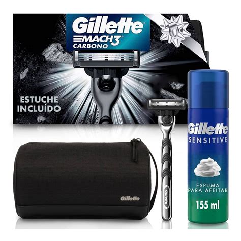 Kit Rastrillo Cartucho Espuma Para Afeitar Estuche Gillette Mach