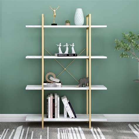 Iotxy Tier Floorstanding Open Shelf Bookcase Bookshelf With Gold