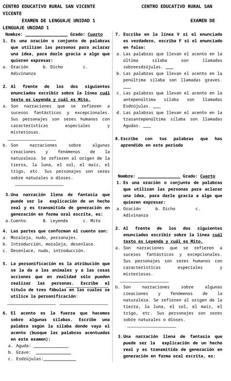 DOCX Examen Lenguaje Generos Narrativos Cuarto DOKUMEN TIPS