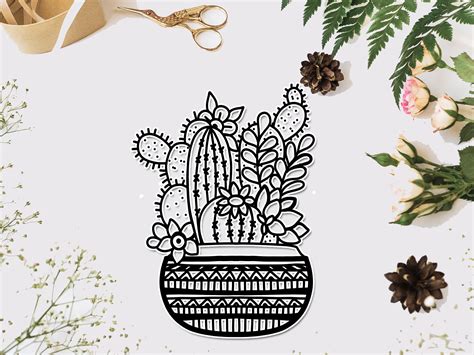 Cactus Mandala Zentangle Bundle Set Of 16 SVG Cactus Mandala Cactus