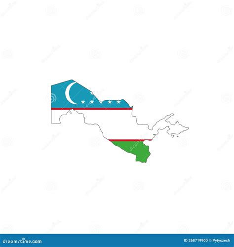 Uzbekistan National Flag In A Shape Of Country Map Stock Vector