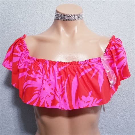 Swim New Sunn Lab Swim Floral Neon Off Shoulder Bikini Swimsuit Top