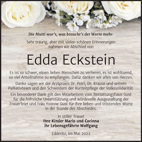 Traueranzeigen Von Edda Eckstein Abschied Nehmen De