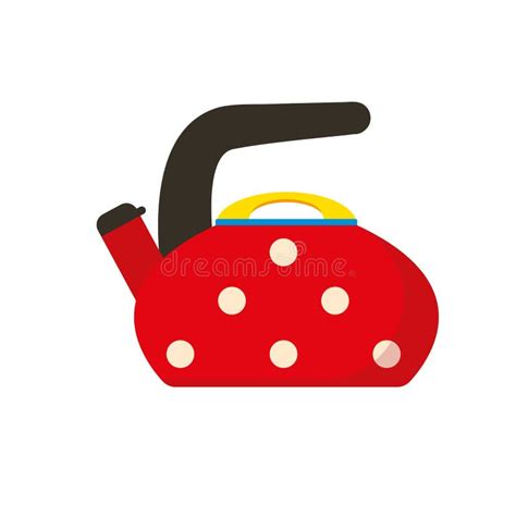 Red Kettle Polka Dot Teapot Flat Vector Illustration Stock Vector