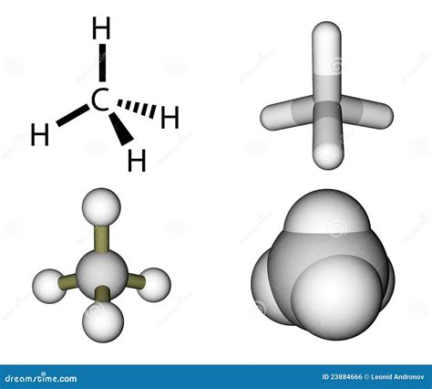 F Rmula Estructural Del Metano Y Modelos Moleculares Stock De