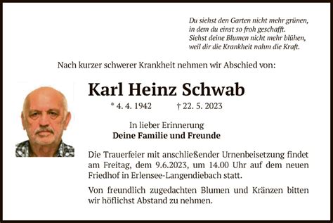 Traueranzeigen Von Karl Heinz Schwab Trauer Op Online De