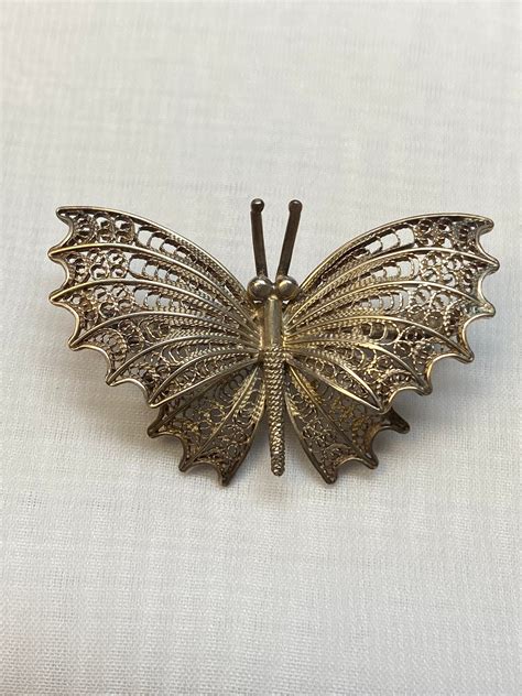 Vintage Sterling Silver Butterfly Brooch Filigree Silver Fine Jewelry