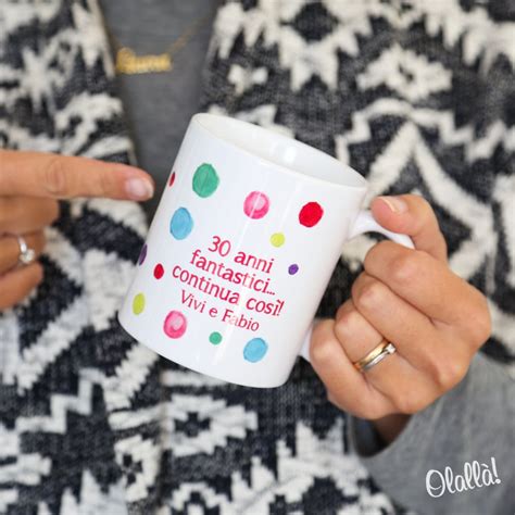 Tazza Personalizzata Con Nome Dedica E Pois Colorati Regalo Amica