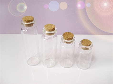 4 Glass Vials with Corks 4 Sizes included Clear Glass