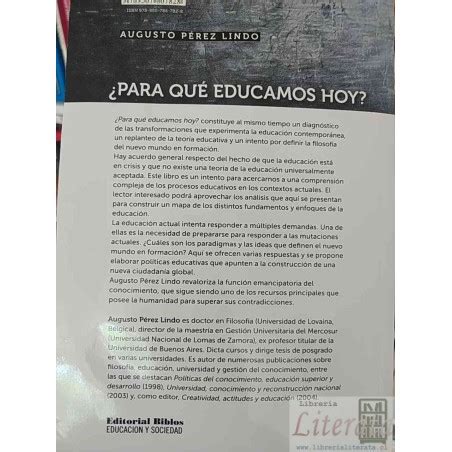 Para Qu Educamos Hoy Augusto P Rez Lindo Editorial Biblos Educaci N Y