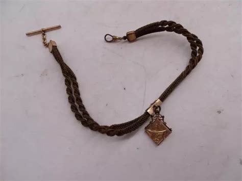 Antique Victorian Mourning Hair Pocket Watch Fob Chain Gold Plated