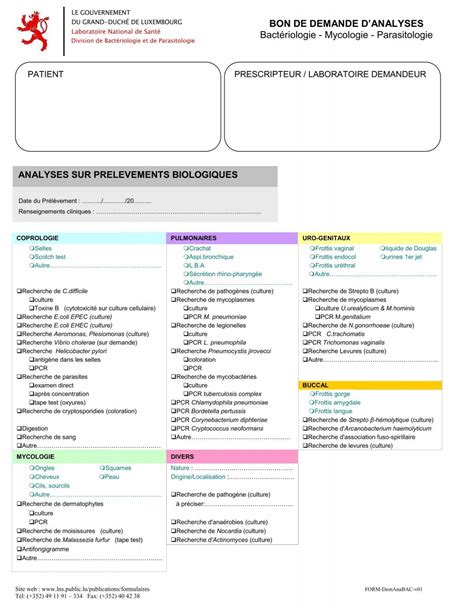 Bon De Demande D Analyses Bact Riologie Laboratoire