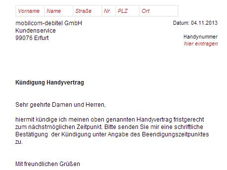 Mobilcom Debitel Kündigung Vorlage Download CHIP