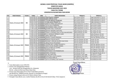 Jadwal Ujian Seminar Proposal Semester Ganjil Tahun Akademik