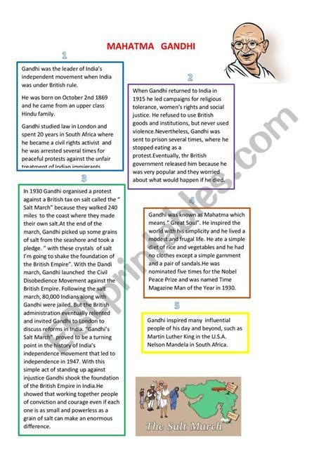 Mahatma Gandhi Esl Worksheet By Lia The Teacher