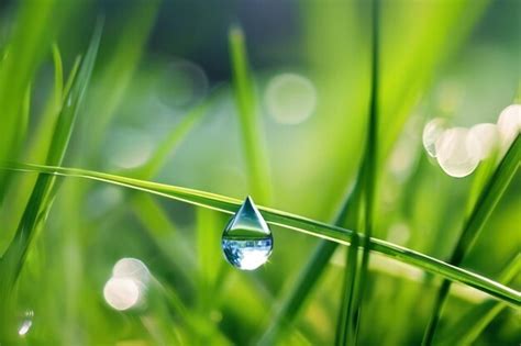 Premium AI Image A Beautiful Large Drop Of Morning Dew In The Grass