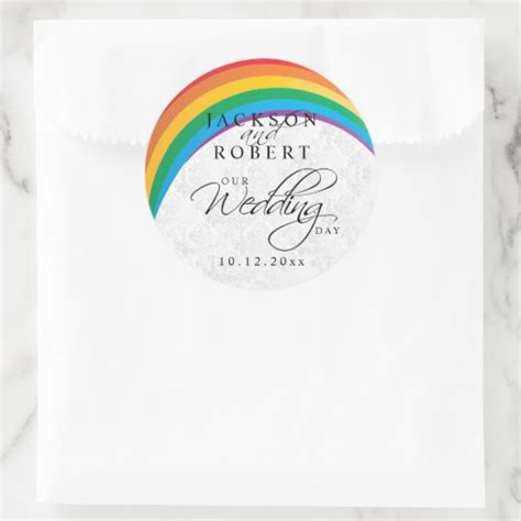 Rainbow Gay Wedding Classic Round Sticker Zazzle