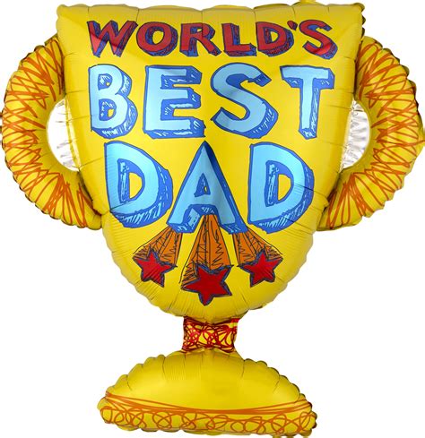 Worlds Best Dad Trophy Satin Foil Balloon Yellow 35 In Helium