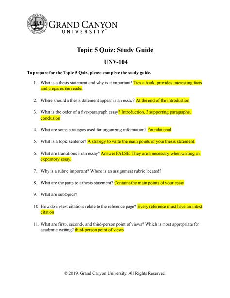 UNV 104 RS T5 Quiz Study Guide Topic 5 Quiz Study Guide UNV To