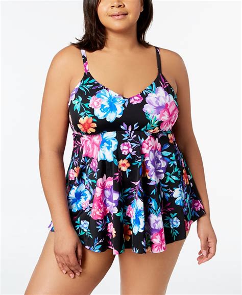 Swim Solutions Plus Size Gracious Printed Underwire Tankini Top