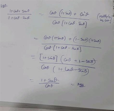 106 Prove The Idegity Frac 1 Cos Theta Sin Theta 1 Cos