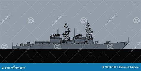 US Navy Spruance-class Destroyer. Stock Vector - Illustration of grey ...