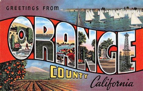 Orange County California Large Letter Linen Greetings Antique Postcard