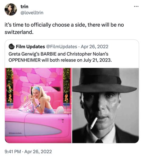 Its Time To Officially Choose A Side There Will Be No Switzerland Barbie Vs Oppenheimer