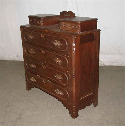 19th Century Walnut Dresser With Carved Wood Handles Olde Good Things