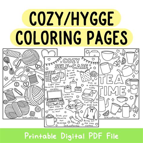 Cozy Hygge Coloring Pages Printable Hand Drawn Fall Etsy Australia