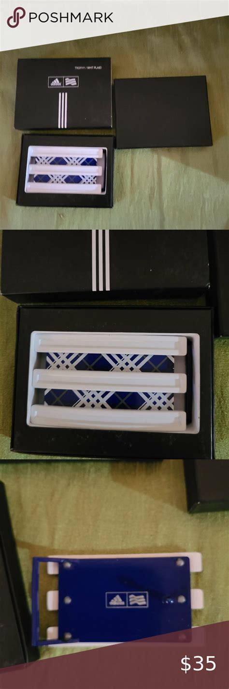 New Adidas Golf Trophy Belt Buckle 2011 White With Blue Plaid Adidas