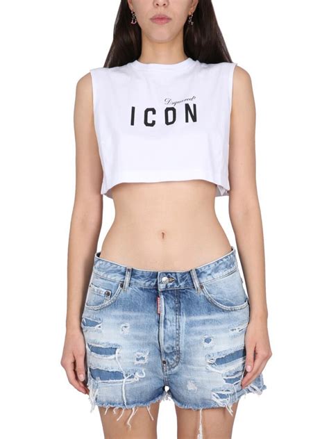 Popular Designer Logo Crop Dsquared T Shirts Women Editorialist