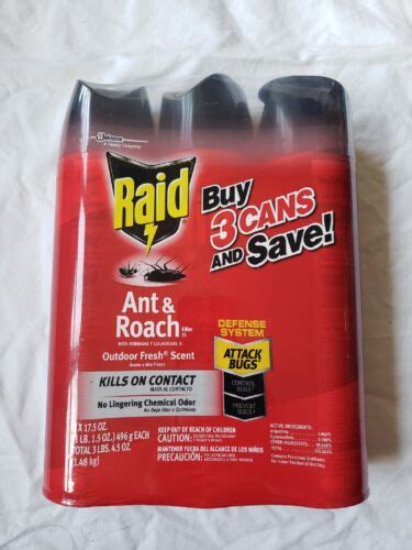 Raid Ant Roach Killer 26 Spray Outdoor Fresh Scent 20 Oz 3 Pack Kills