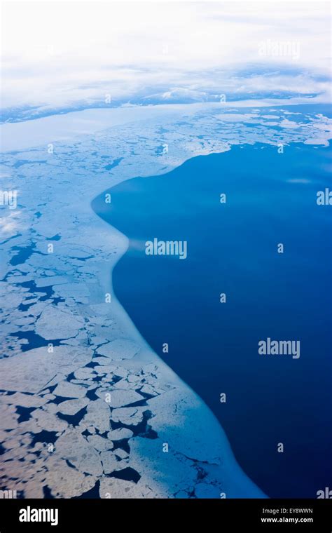 Aerial View Of Sea Ice And Open Ocean In Winter Nome Alaska United