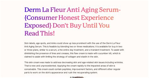 Derm La Fleur Anti Aging Serum Consumer Honest Experience Exposed Don