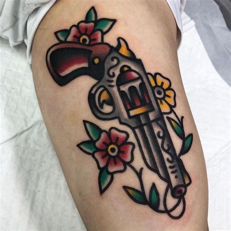 American Traditional Revolver Tattoo